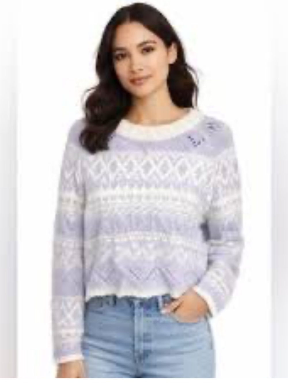Lush Lilac & White Fair Isle Crewneck Sweater